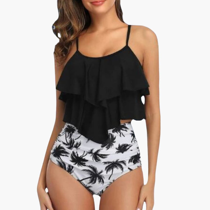 Women’s Tankini Set with Ruffle Top and High - Waisted Bottoms