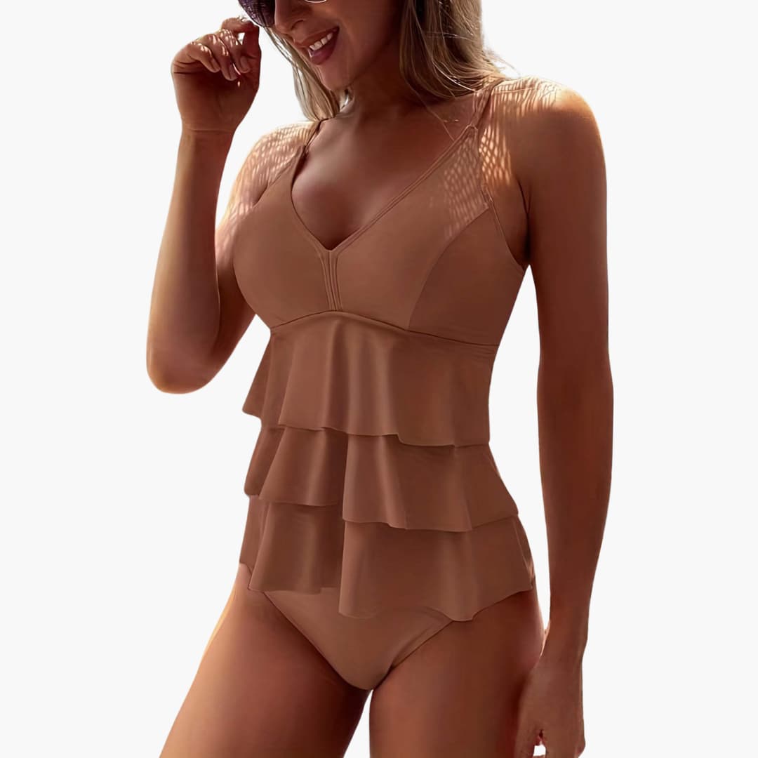 Women’s One-Piece Swimsuit with V-Neckline and Ruffle Front