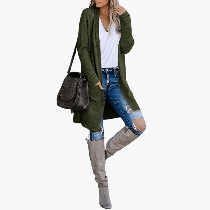 Women’s Longline Cardigan with Long Sleeves and Relaxed Fit