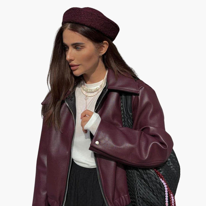 Women’s Bomber Jacket with Zip-Up Front and Collar