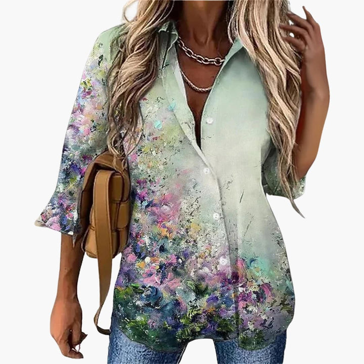 Women’s Floral Print Blouse with Collar and Button Fastening