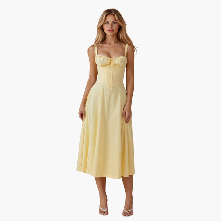 Women’s Midi Dress with Waist Tie and Lace-Up Bodice