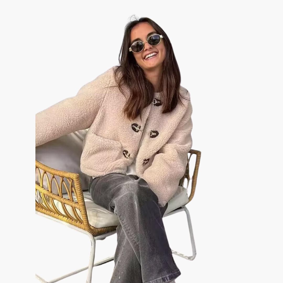Women’s Teddy Coat with Toggle Closure and Round Neck
