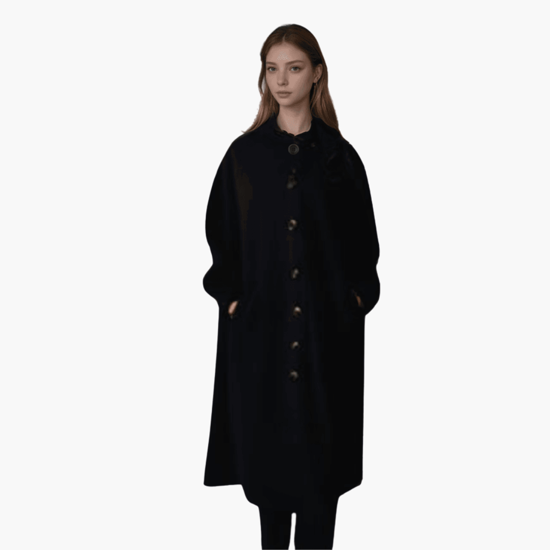 Women Long Hooded Winter Coat with Button-Down Closure and Tailored Fit