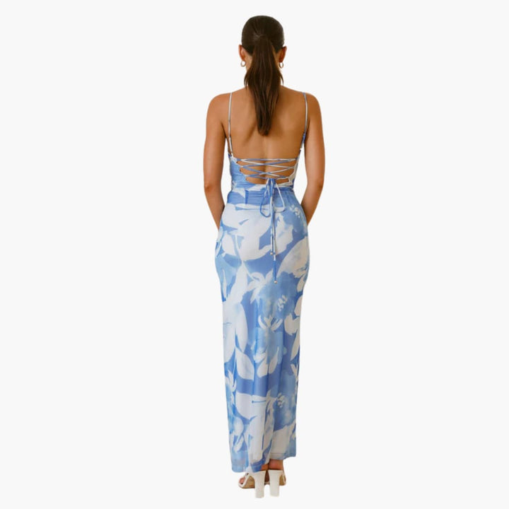 Women’s maxi dress with cowl neckline and lace-up back