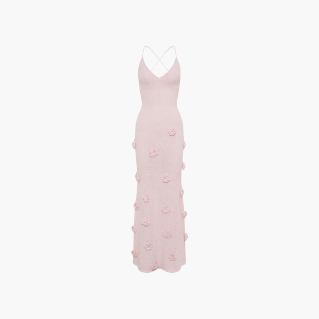 Women’s Strappy Maxi Dress with Low Neckline and Long Skirt