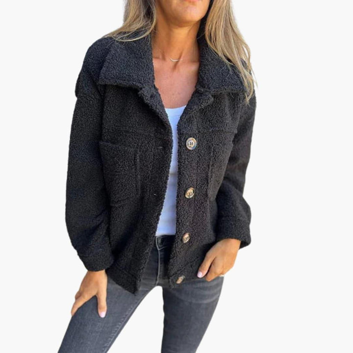 Women’s Cropped Jacket with Button Closure and Long Sleeves