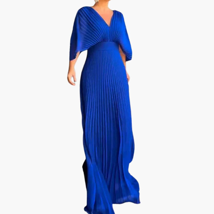 Women’s Formal Pleated Maxi Dress with Draped Sleeves