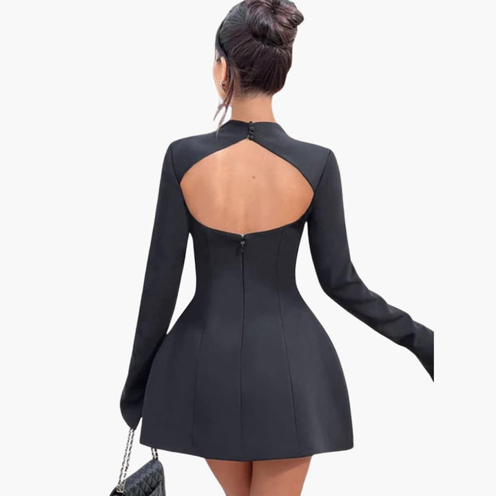 Women Mini Dress with Open Back and Flared Sleeves