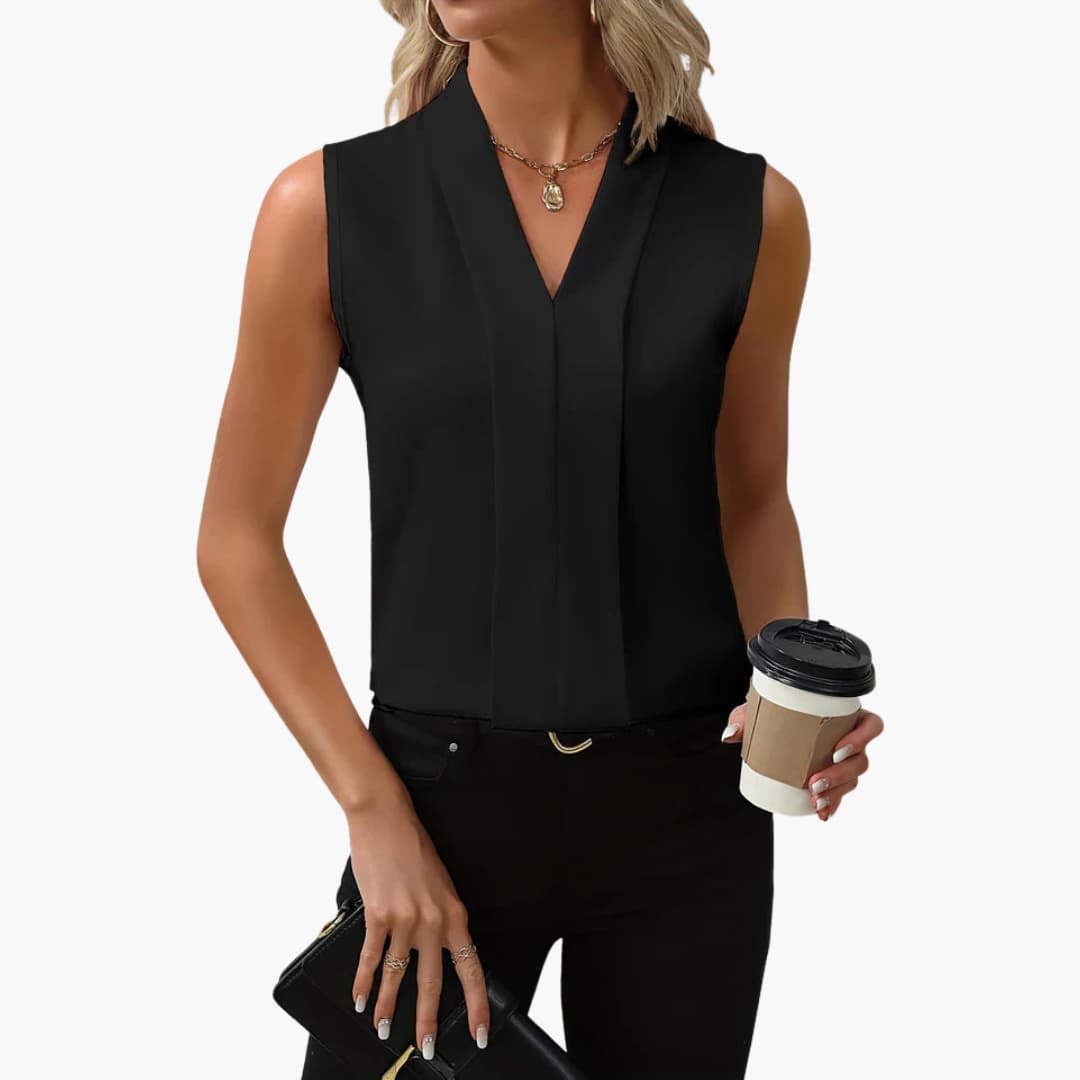 Women’s Sleeveless V-Neck Tank Top with Pleated Front