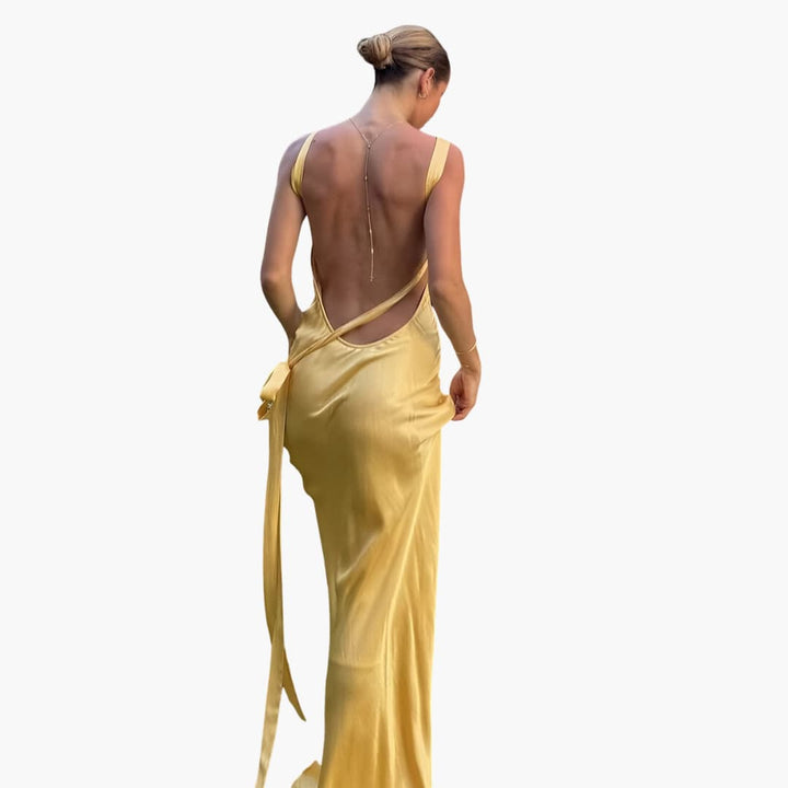 Women’s maxi dress with halter neckline and backless design