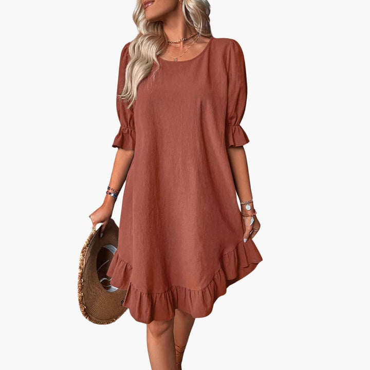 Women’s Midi Dress with Puff Sleeves and Ruffle Hem