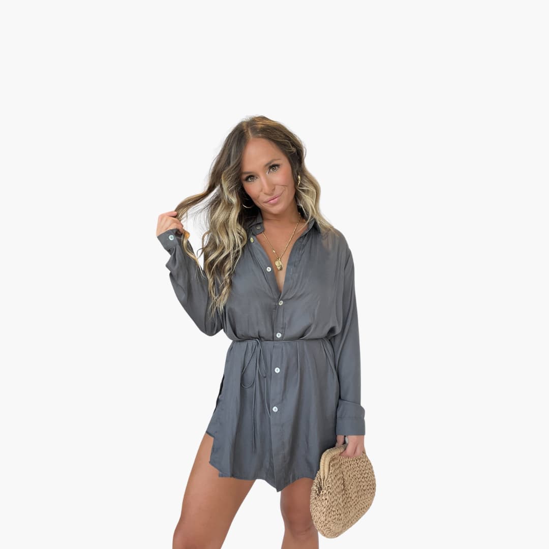 Women’s Romper Dress with Collared Neck and Drawstring Waist
