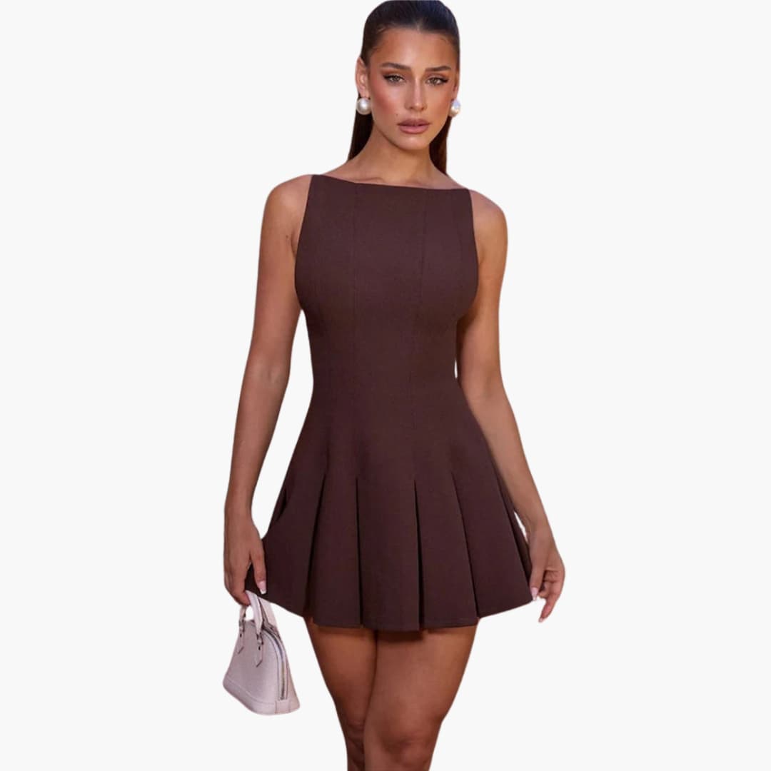 Women’s Mini Dress with Spaghetti Straps and Pleated Skirt