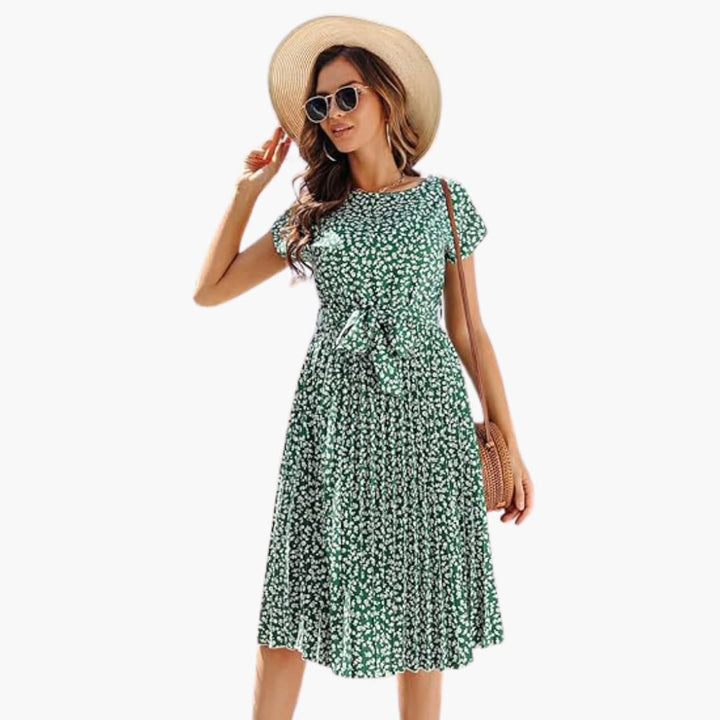 Women’s Summer Dress with Belted Waist and Floral Print