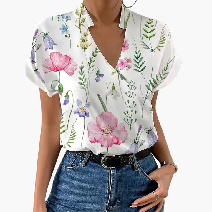 Women’s Blouse with V-Neck and Floral Print