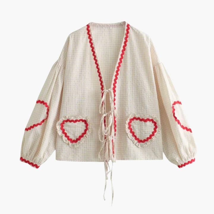 Women’s Blouse with Gingham Pattern and Tie-Front Detail