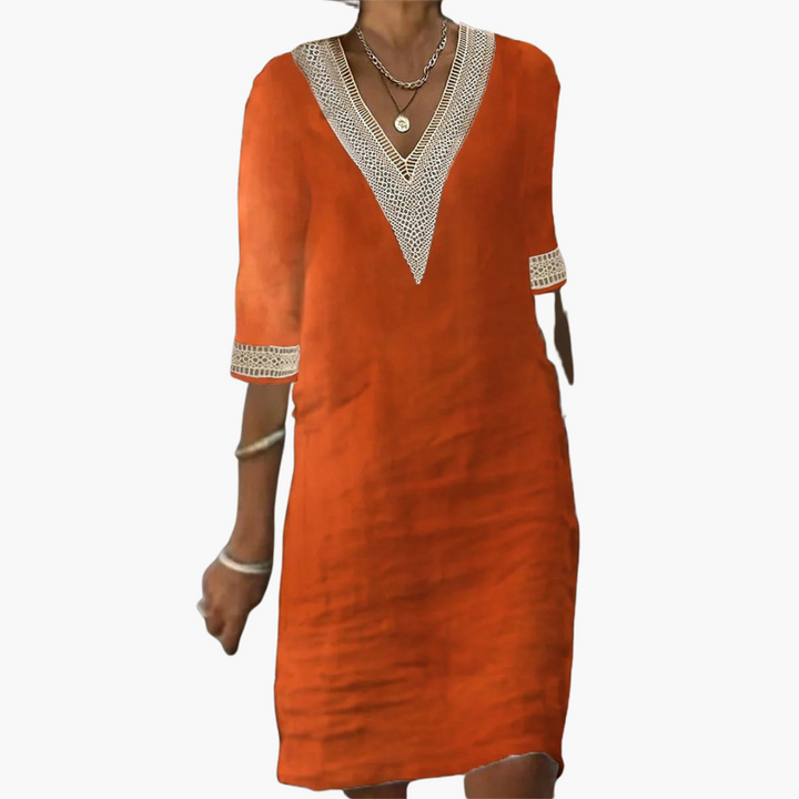 Women’s V-Neck Dress with Lace Trim