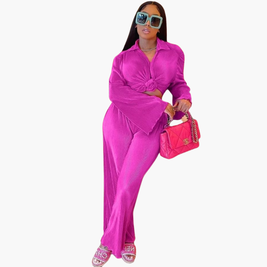 Women’s two-piece set with pleated top and trousers