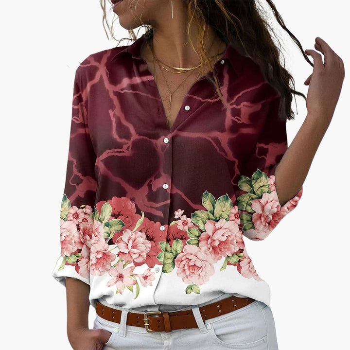Women’s Blouse with Button Fastening and Printed Design
