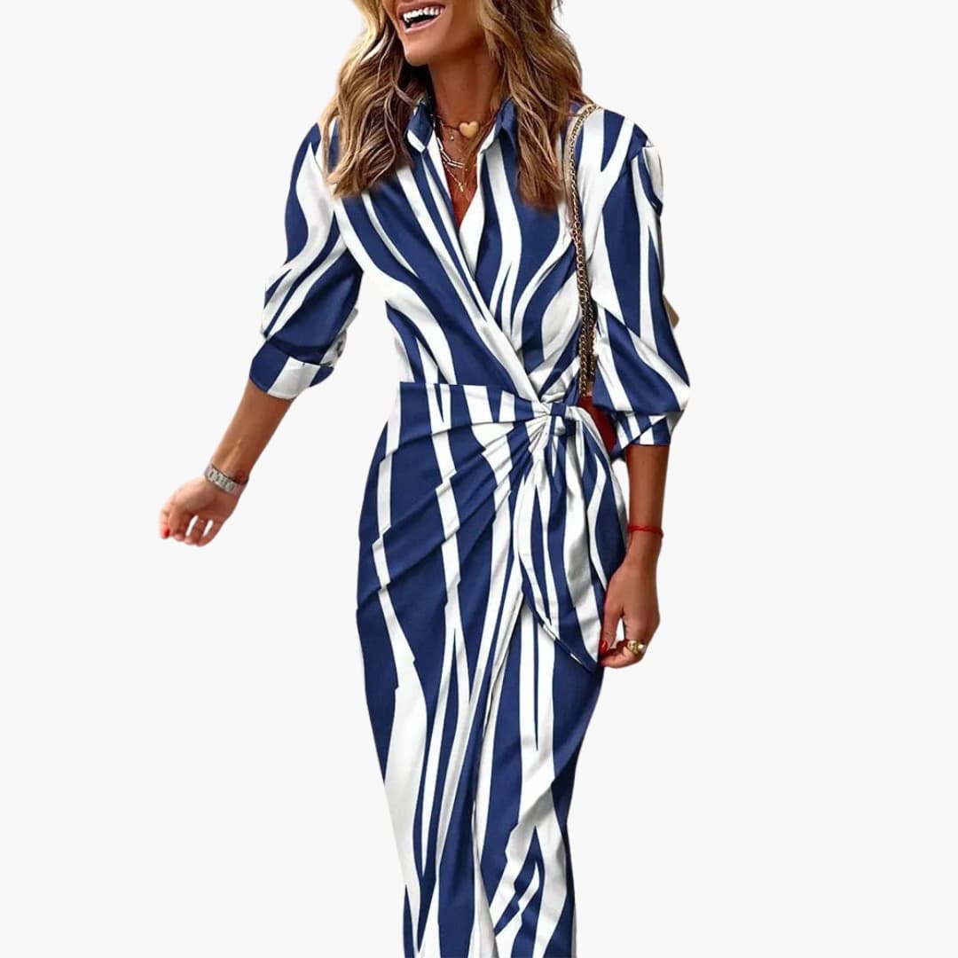 Women’s Shirt Dress with Wrap Silhouette and Waist Tie