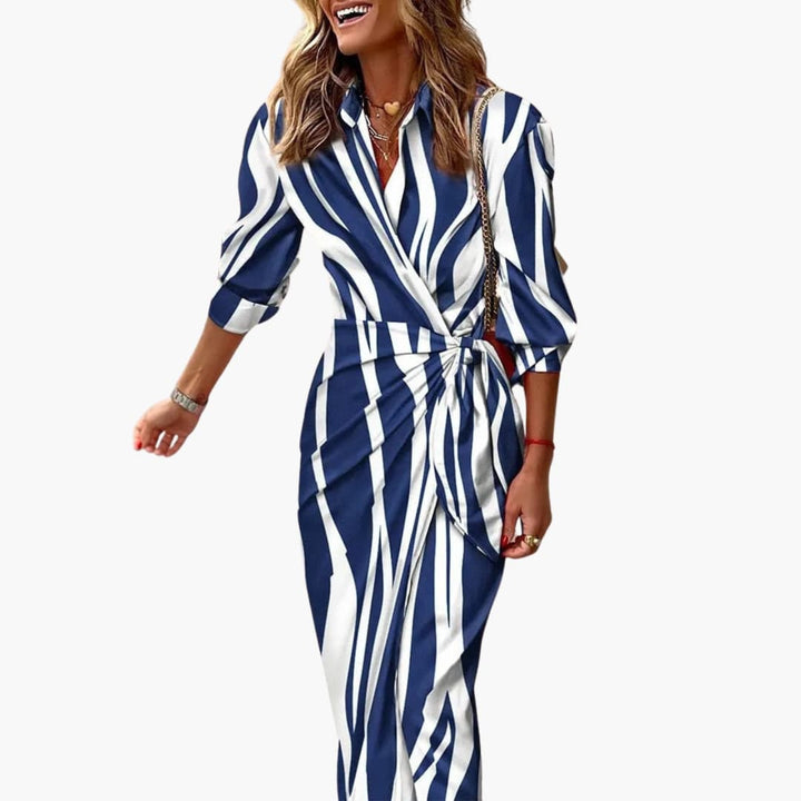 Women’s Shirt Dress with Wrap Silhouette and Waist Tie