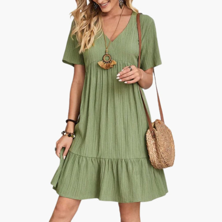 Women’s A-Line Dress with V-Neckline and Tiered Skirt