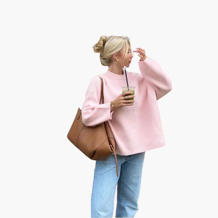 Women’s Knit Sweater with Crewneck and Ribbed Cuffs
