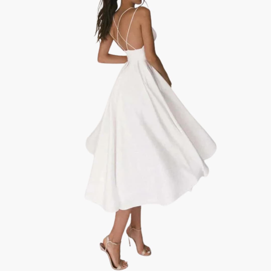 Women’s Midi Dress with Open Back and Flared Skirt