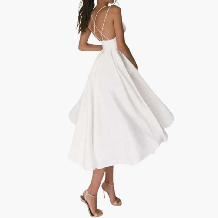 Women’s Midi Dress with Open Back and Flared Skirt
