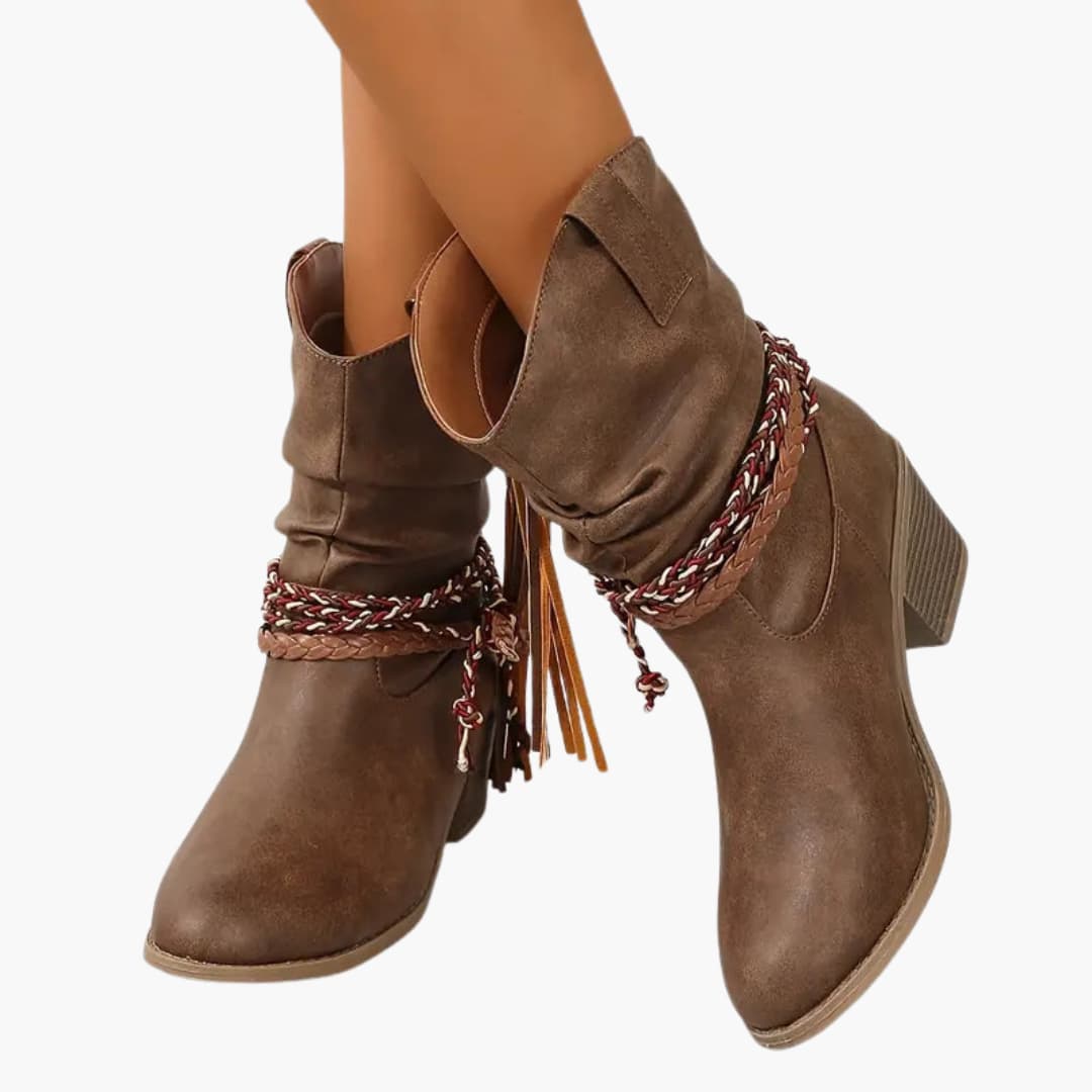 Women’s Block Heel Ankle Boots with Braided Straps