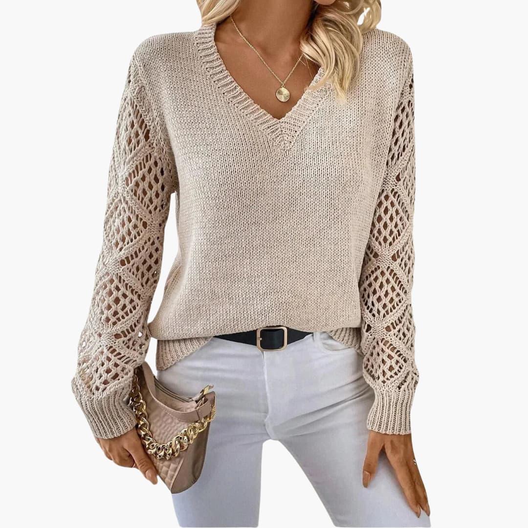 Jade | Stylish V-Neck Sweater With Handmade Details -  Made By Riley
