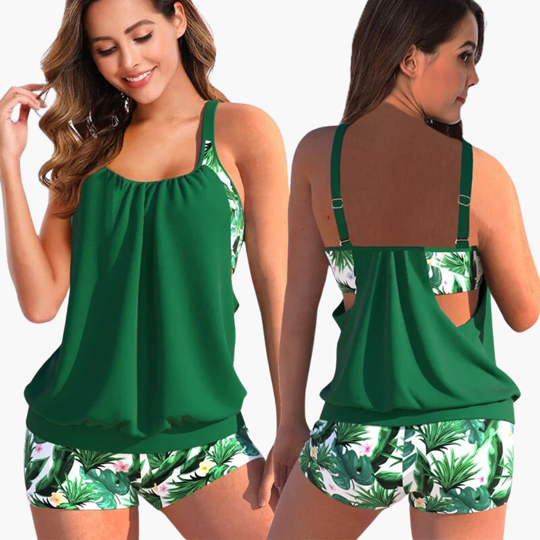 Women’s Tankini Set with Adjustable Straps and Control Panel