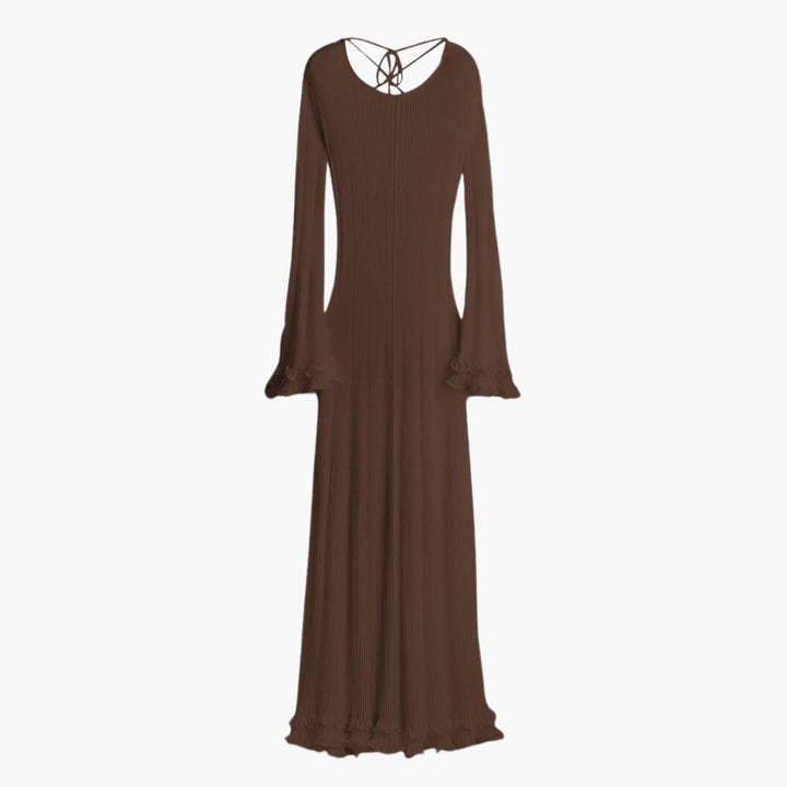 Women’s Knit Maxi Dress with Open Back and Trumpet Sleeves