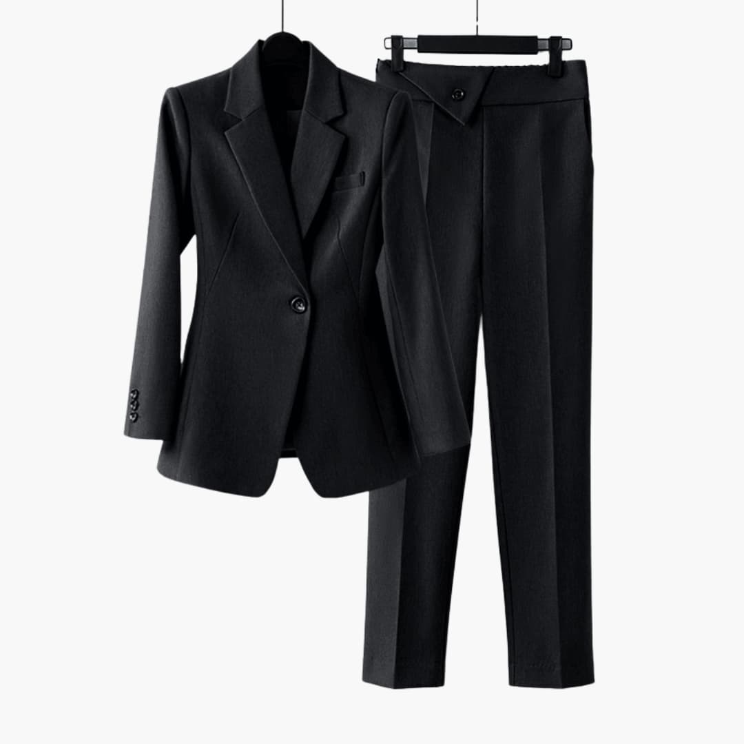 Women’s Blazer Set with Notched Lapel and Straight-Leg Pants