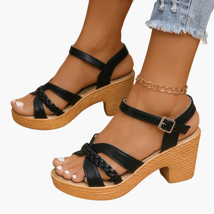 Women’s Wedge Sandals with Platform Sole and Buckle