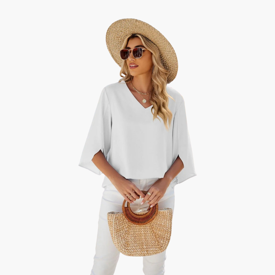 Women’s Blouse with V-Neck and Woven Construction