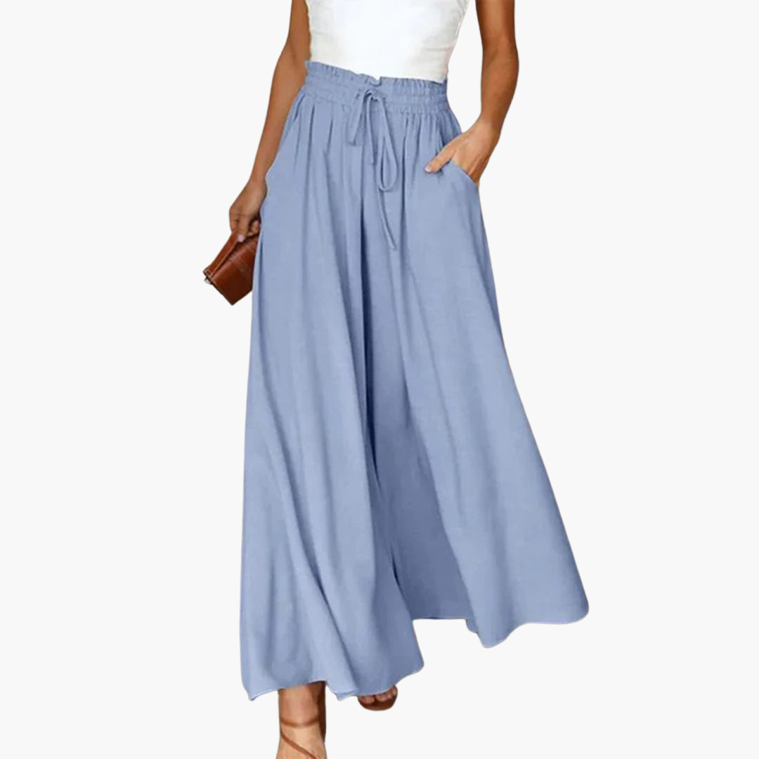 Women’s Wide-Leg Pants with High Waist and Elastic Waistband