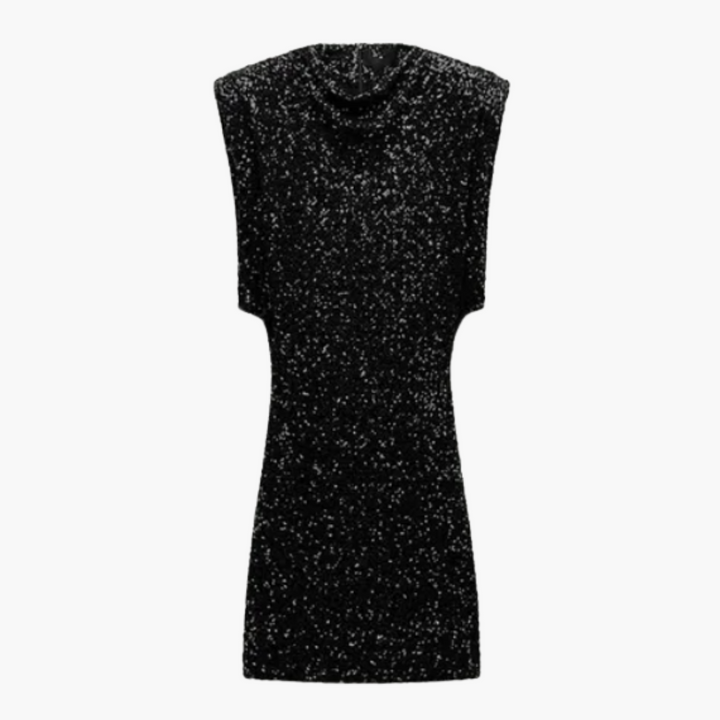Women’s Mini Dress with Shoulder Pads and Glitter Finish