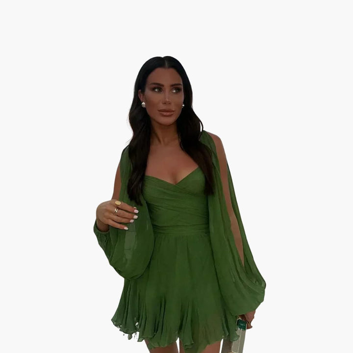 Women’s Mini Dress with V-Neck and Ruffled Hem