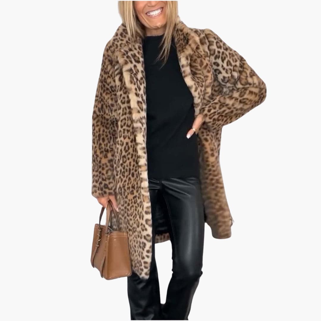 Women’s Long Winter Coat with Leopard Print