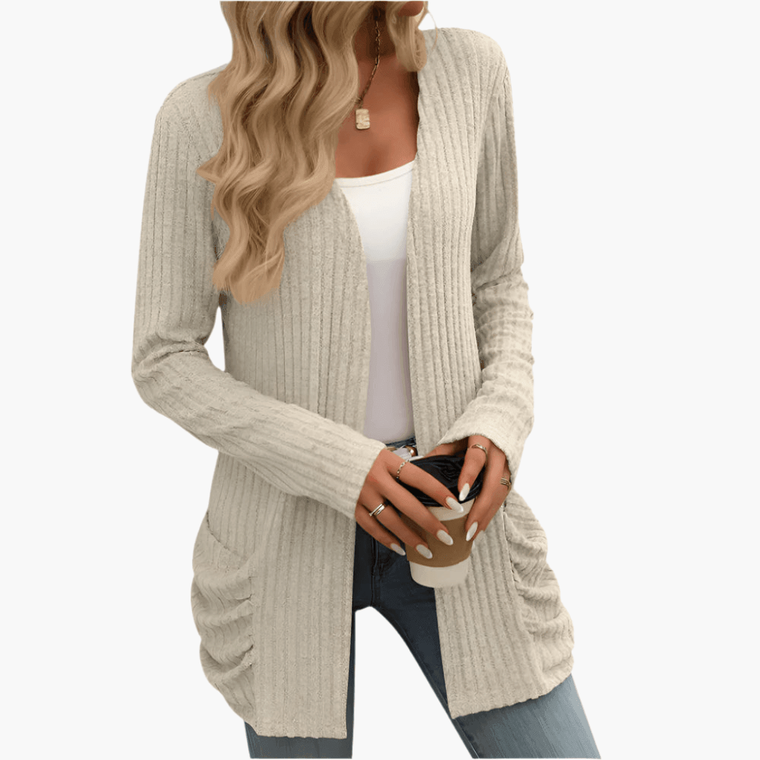 Women’s Chunky Knit Cardigan with Long Sleeves and Cable Texture