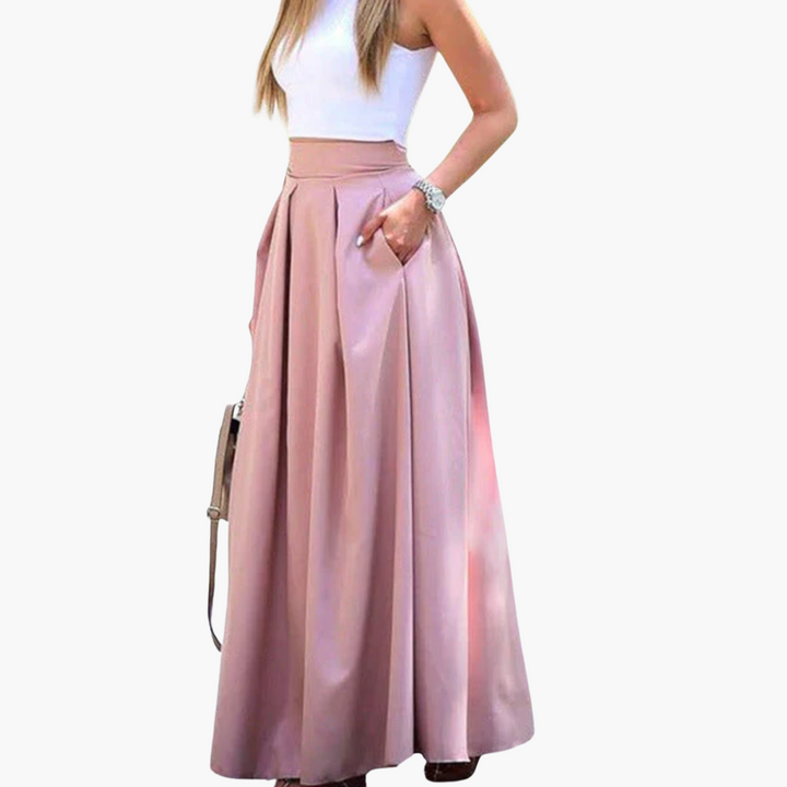 Women’s Pleated Maxi Skirt with High-Waist Fit and Flowing Design