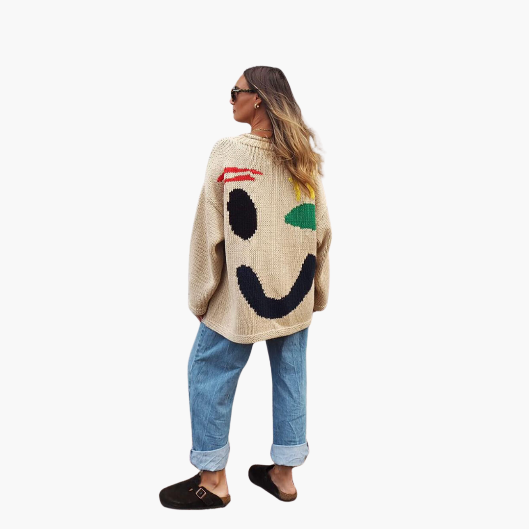 Women’s Sweater with Crew Neck and Cable Knit
