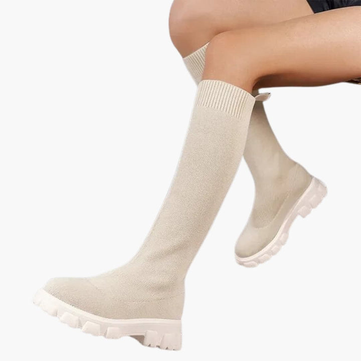 Women’s Knee-High Boots with Stretch Knit Upper and Chunky Non-Slip Sole