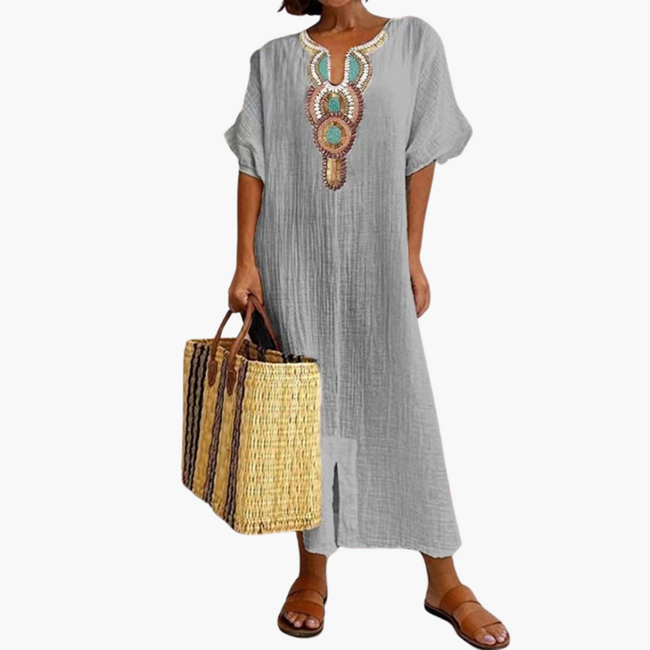 Women’s Kaftan Dress with Slit and Pattern