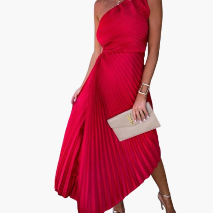 Women’s Asymmetrical Cocktail Dress with One-Shoulder Cut and Pleated Design