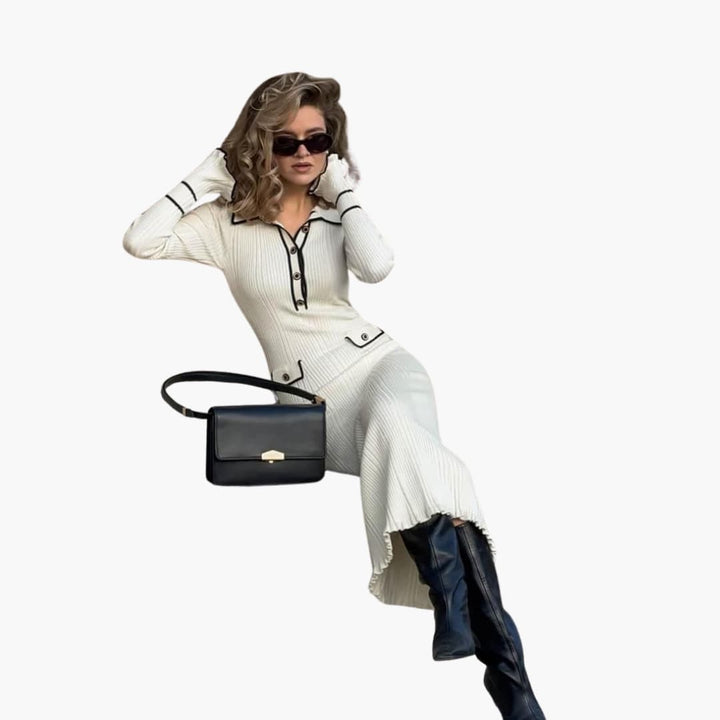 Women’s Ribbed Midi Dress with Button Placket