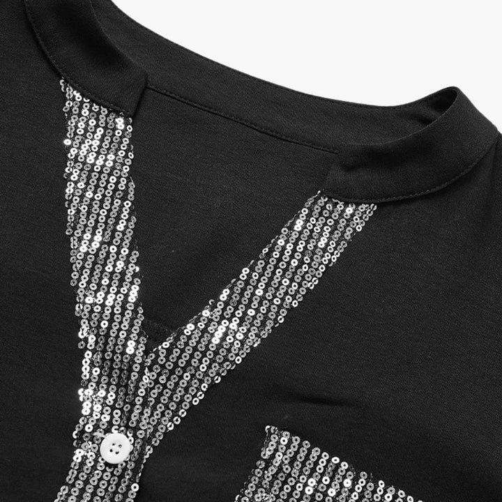 Women’s Long-Sleeve Blouse with V-Neck and Sequins