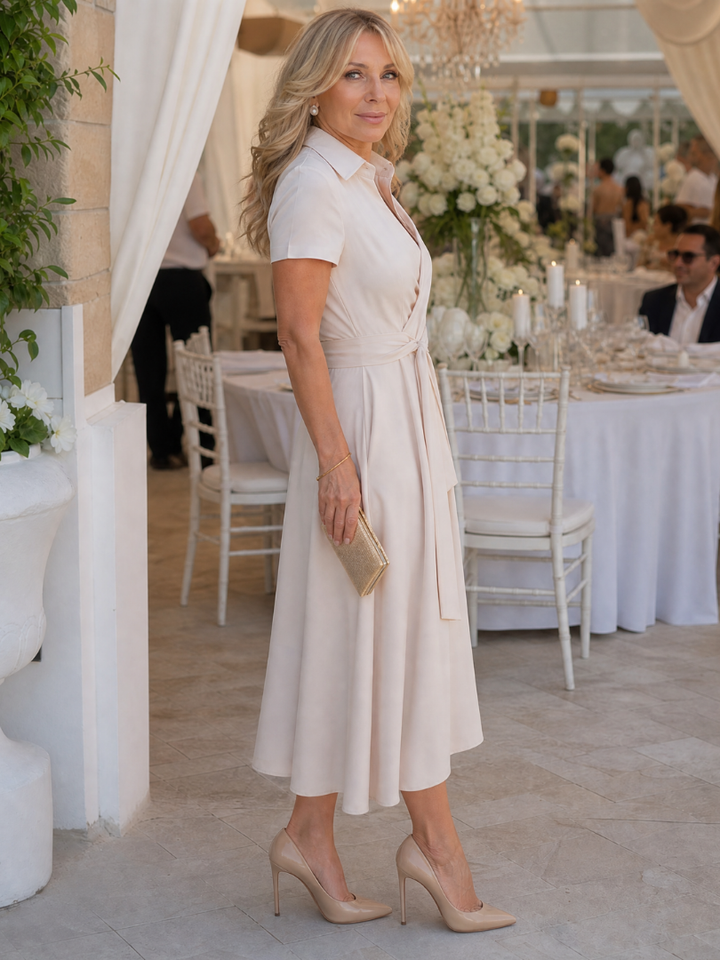 Eleq | Short Sleeve Collared Wrap Waist Midi Dress